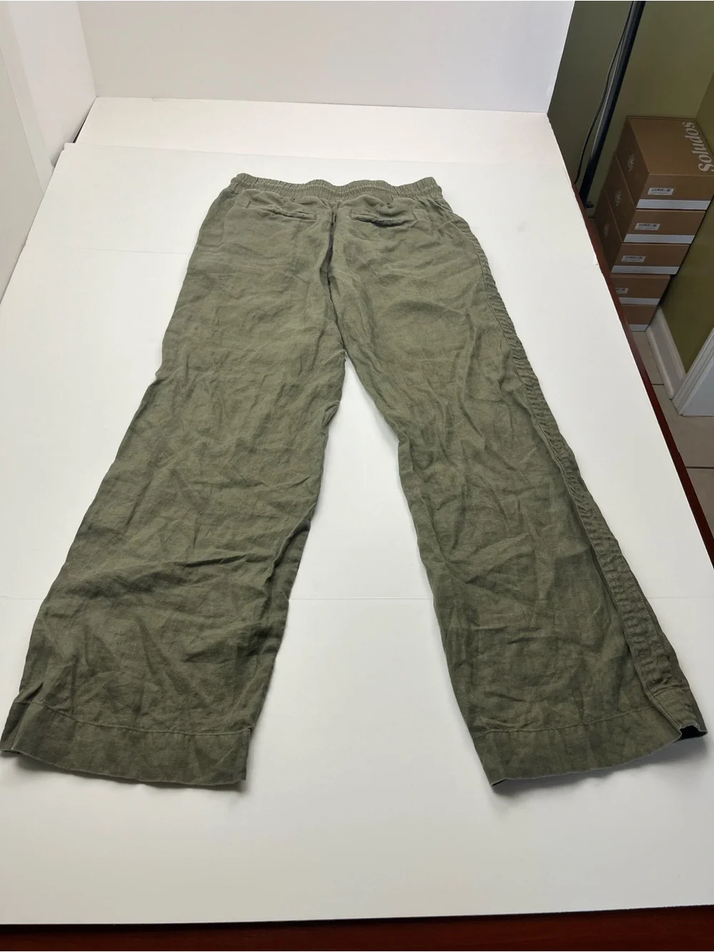 Quince 100% European Linen Wide Leg Pants Bayberry Green Womens Small Pull-on